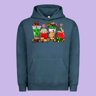 Christmas Tractor Coffee Cup Urban Hoodie Designed By Nancycooperartshop