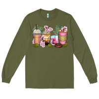 Army Green flowers coffee cups Long Sleeve Tee - Zillion Design Studio