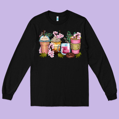 Flowers Coffee Cups Long Sleeve Tee Designed By Zillion Design Studio
