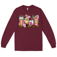 Burgundy flowers coffee cups Long Sleeve Tee - Zillion Design Studio