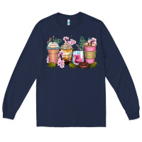 Navy flowers coffee cups Long Sleeve Tee - Zillion Design Studio