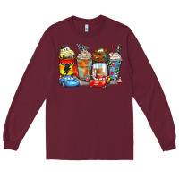 Burgundy cartoon characters coffee cups Long Sleeve Tee - Zillion Design Studio