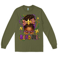 Army Green bead me mardi gras afro messy bun Long Sleeve Tee - texasbilliewilder