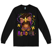 Black bead me mardi gras afro messy bun Long Sleeve Tee - texasbilliewilder