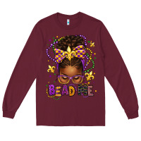 Burgundy bead me mardi gras afro messy bun Long Sleeve Tee - texasbilliewilder