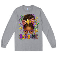 Heather Grey bead me mardi gras afro messy bun Long Sleeve Tee - texasbilliewilder