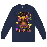 Navy bead me mardi gras afro messy bun Long Sleeve Tee - texasbilliewilder
