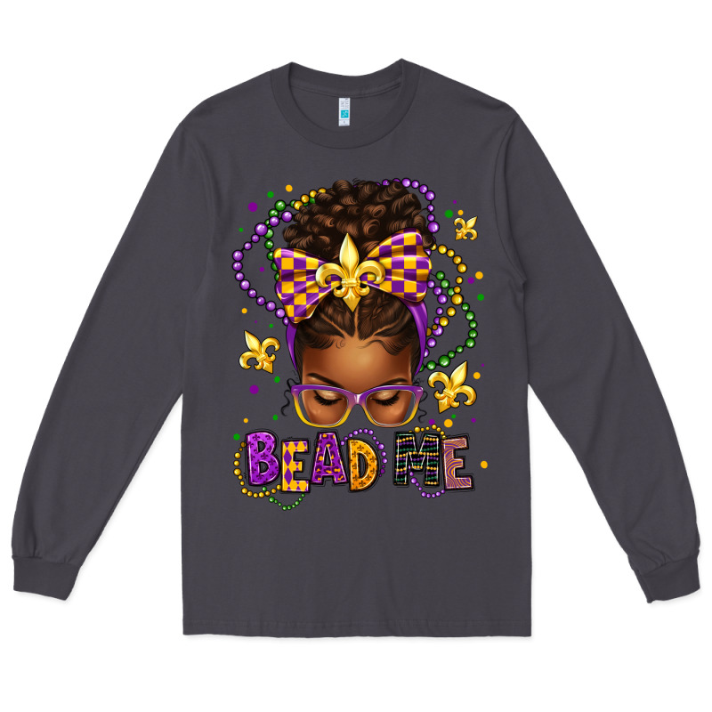 Bead Me Mardi Gras Afro Messy Bun Long Sleeve Tee by texasbilliewilder | Teevron