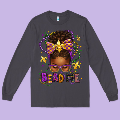 Bead Me Mardi Gras Afro Messy Bun Long Sleeve Tee Designed By Texasbilliewilder