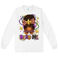 White bead me mardi gras afro messy bun Long Sleeve Tee - texasbilliewilder