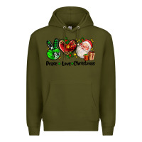 Army Green peace love  christmas Premium Hoodie - AdoDesignShop