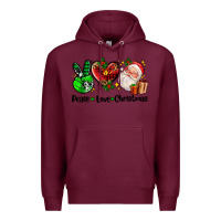 Burgundy peace love  christmas Premium Hoodie - AdoDesignShop