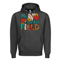 Charcoal Heather my heart is on that field baseball Zipper Hoodie - HRA Design Shop