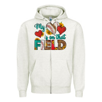 Oatmeal Heather my heart is on that field baseball Zipper Hoodie - HRA Design Shop