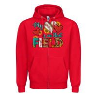 Red my heart is on that field baseball Zipper Hoodie - HRA Design Shop