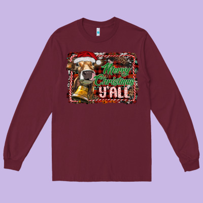 Merry Christmas Y'all Long Sleeve Tee Designed By Ranaportraitstore