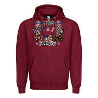 Burgundy star spangled hammered Zipper Hoodie - CowhideDigitalArt