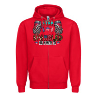 Red star spangled hammered Zipper Hoodie - CowhideDigitalArt