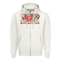 Oatmeal Heather peace love 100 days of school Zipper Hoodie - RacoonDesign