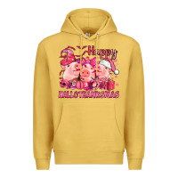 Antique Gold Happy Hallothanksmas Pigs pink Premium Hoodie - NancyCooperArtShop