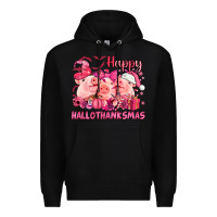 Black Happy Hallothanksmas Pigs pink Premium Hoodie - NancyCooperArtShop