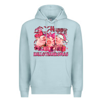 Blue Mist Happy Hallothanksmas Pigs pink Premium Hoodie - NancyCooperArtShop