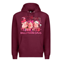Burgundy Happy Hallothanksmas Pigs pink Premium Hoodie - NancyCooperArtShop