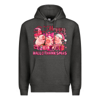 Charcoal Heather Happy Hallothanksmas Pigs pink Premium Hoodie - NancyCooperArtShop