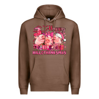 Chestnut Happy Hallothanksmas Pigs pink Premium Hoodie - NancyCooperArtShop