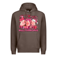 Coffee Happy Hallothanksmas Pigs pink Premium Hoodie - NancyCooperArtShop