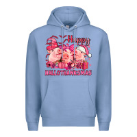 Colony Blue Happy Hallothanksmas Pigs pink Premium Hoodie - NancyCooperArtShop