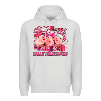 Dove Grey Happy Hallothanksmas Pigs pink Premium Hoodie - NancyCooperArtShop