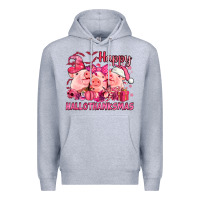 Heather Grey Happy Hallothanksmas Pigs pink Premium Hoodie - NancyCooperArtShop