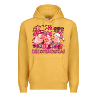 Mustard Happy Hallothanksmas Pigs pink Premium Hoodie - NancyCooperArtShop