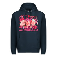 Navy Happy Hallothanksmas Pigs pink Premium Hoodie - NancyCooperArtShop