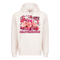 Pale Pink Happy Hallothanksmas Pigs pink Premium Hoodie - NancyCooperArtShop