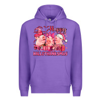 Purple Happy Hallothanksmas Pigs pink Premium Hoodie - NancyCooperArtShop