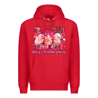 Red Happy Hallothanksmas Pigs pink Premium Hoodie - NancyCooperArtShop
