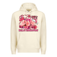 Sandshell Happy Hallothanksmas Pigs pink Premium Hoodie - NancyCooperArtShop