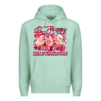 Seafoam Happy Hallothanksmas Pigs pink Premium Hoodie - NancyCooperArtShop
