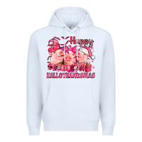 White Happy Hallothanksmas Pigs pink Premium Hoodie - NancyCooperArtShop