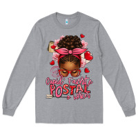Heather Grey cupid's favorite postal worker afro messy bun Long Sleeve Tee - texasbilliewilder