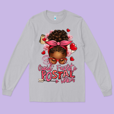 Cupid's Favorite Postal Worker Afro Messy Bun Long Sleeve Tee Designed By Texasbilliewilder