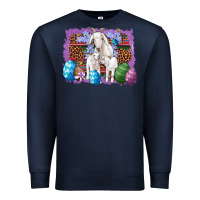 Navy goat family eggs flowers leopard serape glitter Premium Sweatshirt - Artiststas