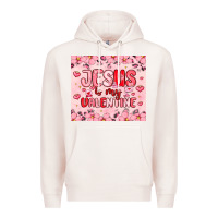 Pale Pink jesus is my valentine Premium Hoodie - MaliasSmallBusiness