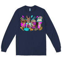 Navy hair hustler coffee cups Long Sleeve Tee - Zillion Design Studio