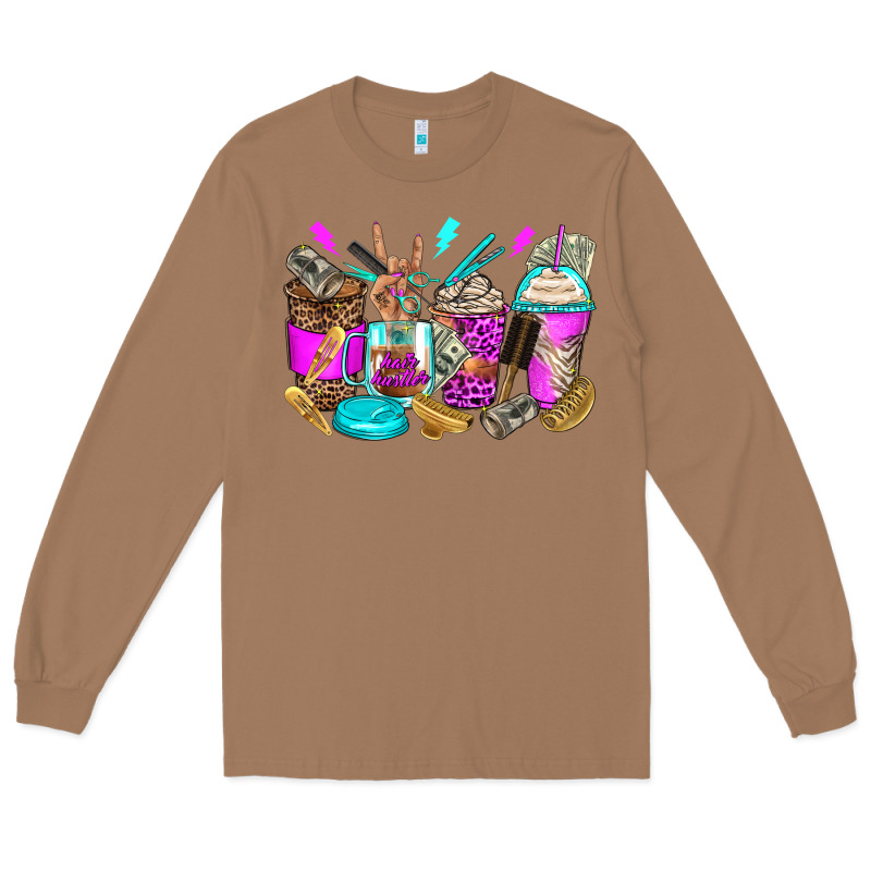Hair Hustler Coffee Cups Long Sleeve Tee by Zillion Design Studio | Teevron