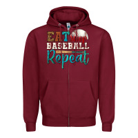 Burgundy eat sleep baseball repeat Zipper Hoodie - HRA Design Shop