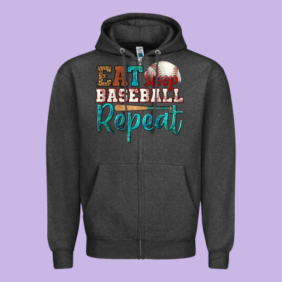 Eat Sleep Baseball Repeat Zipper Hoodie Designed By Hra Design Shop