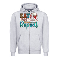 Heather Grey eat sleep baseball repeat Zipper Hoodie - HRA Design Shop